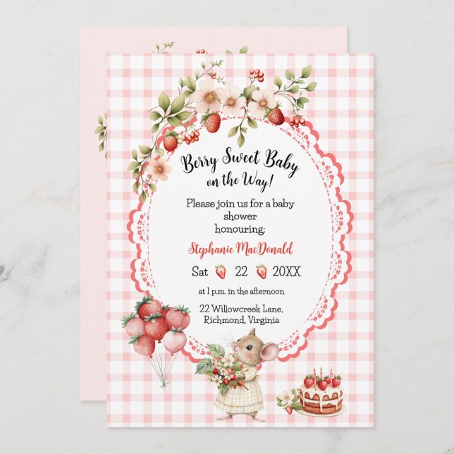 Strawberry Mouse Baby Shower Invitation (Front/Back)