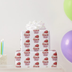 Strawberry Muffin Cake Ladybugs Birthday Wrapping Paper