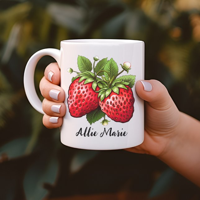 Strawberry Mug, Custom Birthday Gift for Her Coffee Mug (Personalized Strawberry Mug, Customized Strawberry, custom name mug, personalized name mug,)
