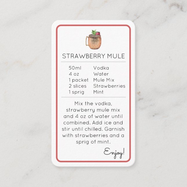 Strawberry Mule Mini Cocktail Recipe Card (Front)