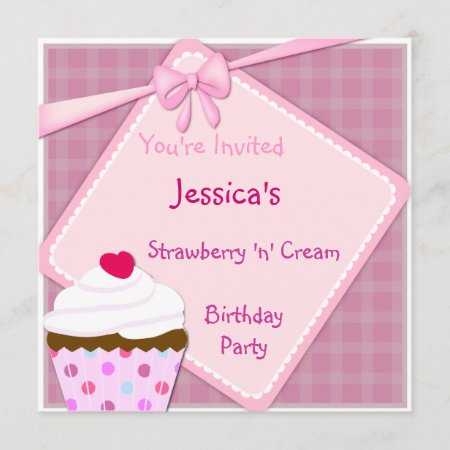 Strawberry N Cream Cupcake Invite