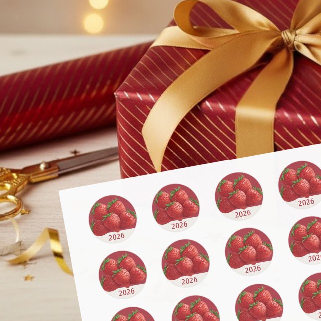 Strawberry New Year's Eve Party Classic Round Sticker (Creator Uploaded)