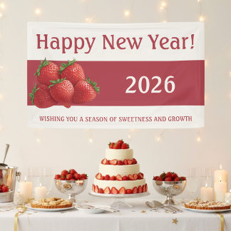 Strawberry New Year's Eve Red Banner