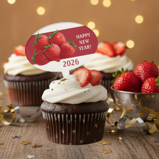 Strawberry New Year's Eve Red Cake Topper