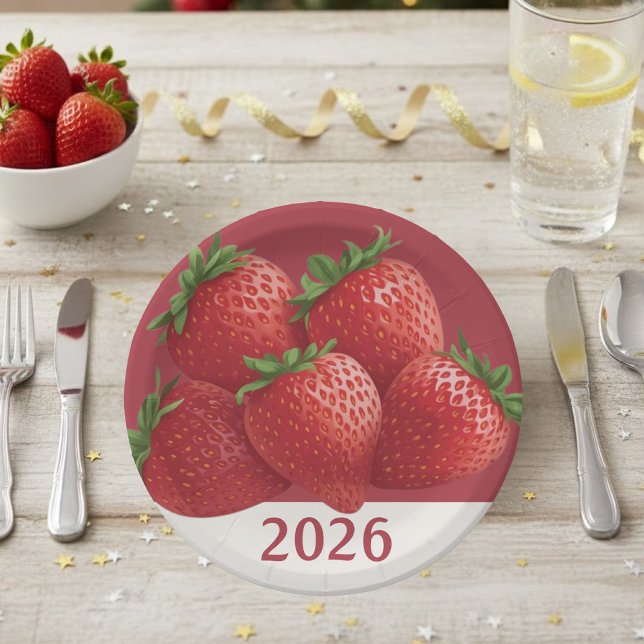 Strawberry New Year's Eve Sweet Paper Plates (Creator Uploaded)