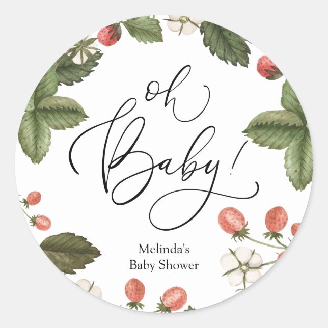 Strawberry Oh Baby Favor Classic Round Sticker (Front)