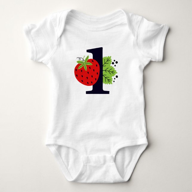 Strawberry ONE Birthday Girl Baby 1st First Party  Baby Bodysuit (Front)