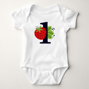 Strawberry ONE Birthday Girl Baby 1st First Party Bodysuit