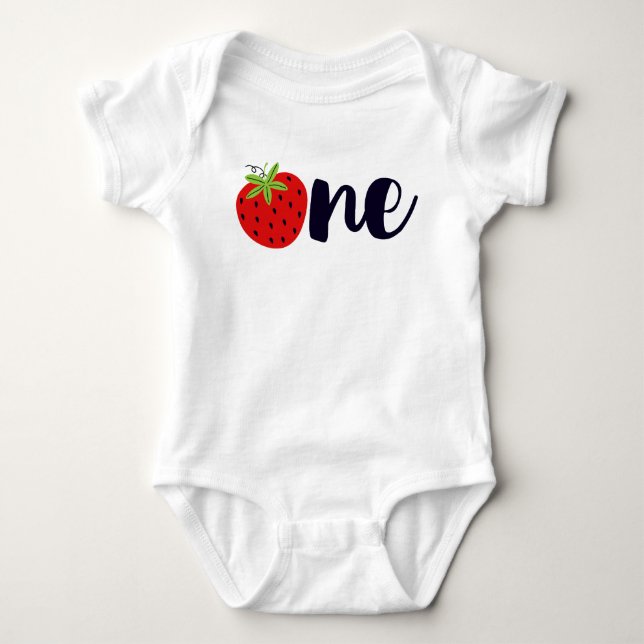 Strawberry ONE Birthday Girl Baby 1st First Party Bodysuit (Front)
