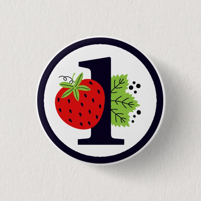 Strawberry ONE Birthday Girl Baby 1st First Party Button (Front)