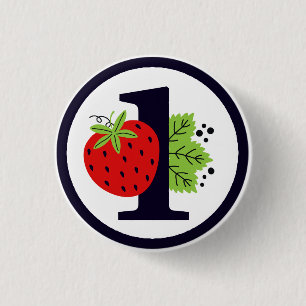 Strawberry ONE Birthday Girl Baby 1st First Party Button