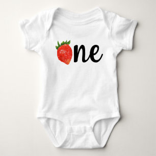 Strawberry One Birthday Girl First Party Baby Bodysuit