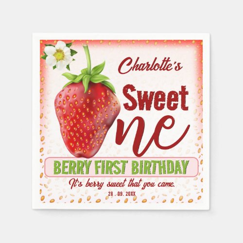  Strawberry ONE First Birthday Napkins