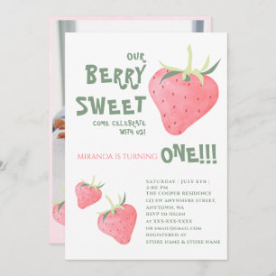 Strawberry OUR BERRY SWEET First Birthday Invitation