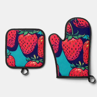 Strawberry oven mits mitt & pot holder set