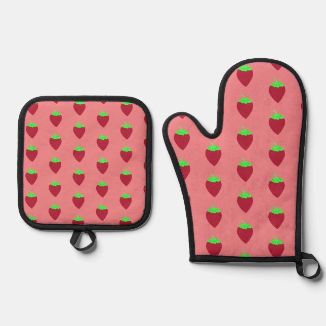 Strawberry  oven mitt & pot holder set (Front)
