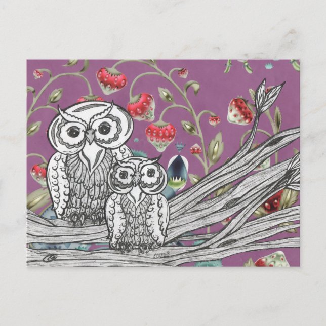 Strawberry Owls Postcard (Front)