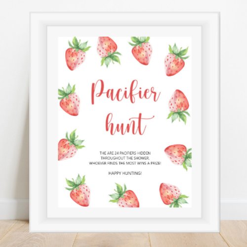 Strawberry _ pacifier hunt baby shower game poster