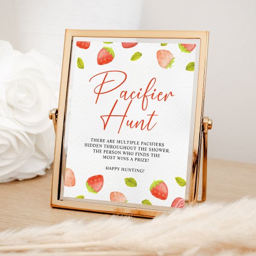 Strawberry Pacifier Hunt Berry Sweet Baby Shower Poster