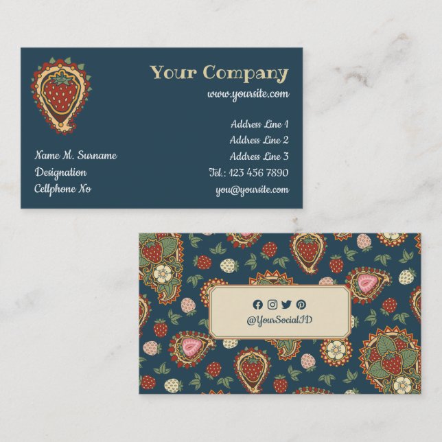 Strawberry Paisley Business Card (Front/Back)