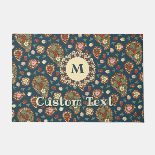 Strawberry Paisley Pattern Doormat (Front)