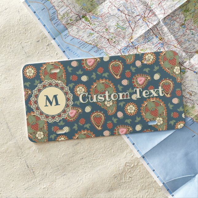 Strawberry Paisley Pattern License Plate (In Situ)