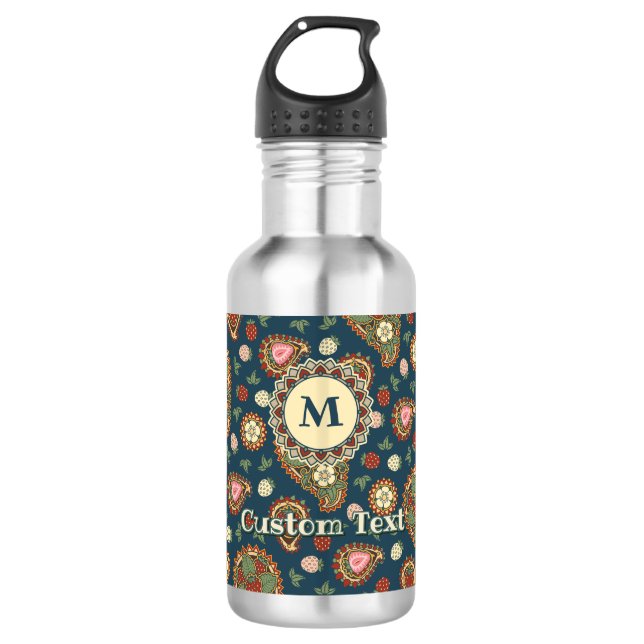Strawberry Paisley Pattern Stainless Steel Water Bottle (Front)