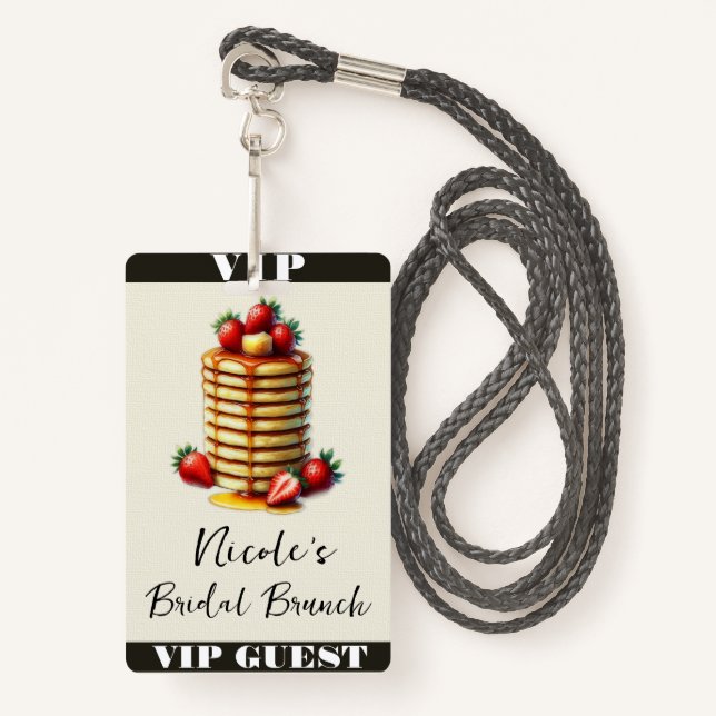 Strawberry Pancakes Stack Bridal Brunch VIP Pass Badge (Front with Lanyard)