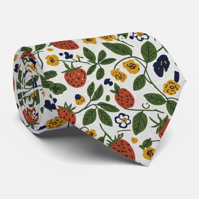Strawberry & Pansy Floral Neck Tie (Rolled)