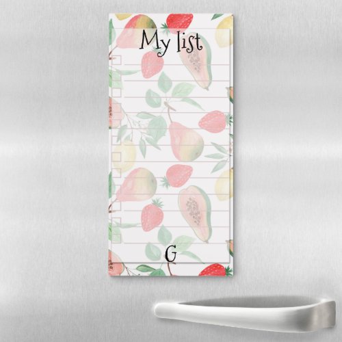 Strawberry papaya monogram personalized tropic magnetic notepad