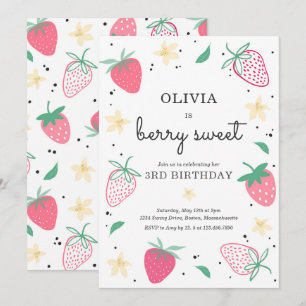 Strawberry Party Berry Sweet Strawberry Birthday Invitation