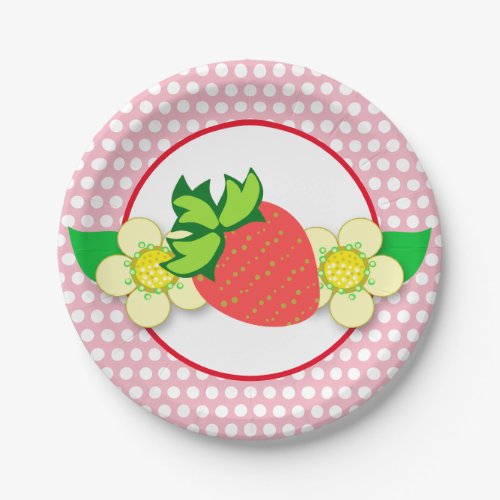 strawberry party plate pink and white polka dots