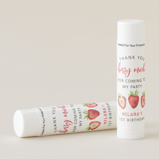 Strawberry Party Thank You Berry Much  Lip Balm (Front)