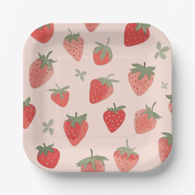 Strawberry Patch Party Supplies Paper Plates (Front)