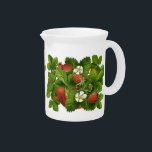 Strawberry Patch Pitcher<br><div class="desc">Very cute pitcher perfect for any kitchen. It features two pictures of strawberries surrounded by their green leaves and white flowers.</div>