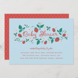Strawberry Patch Sky Blue Baby Shower Invitation