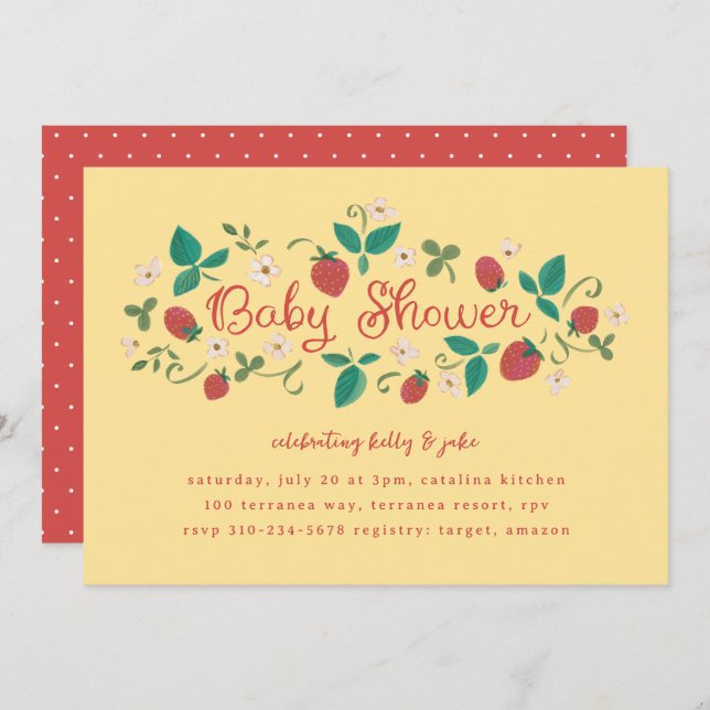 Strawberry Patch Sunshine Yellow Baby Shower Invitation (Front/Back)