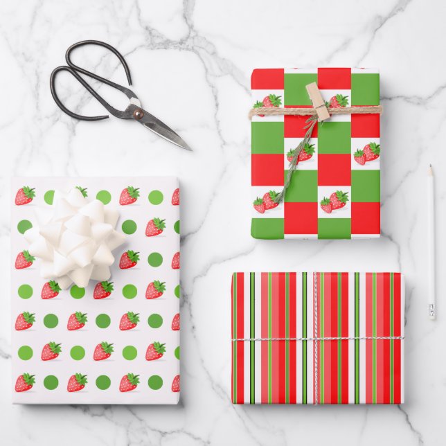Strawberry Patch Wrapping Paper Sheets (Front)