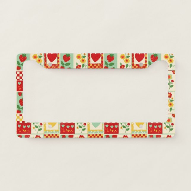 Strawberry Patchwork Picnic (1) License Plate Frame (Front)