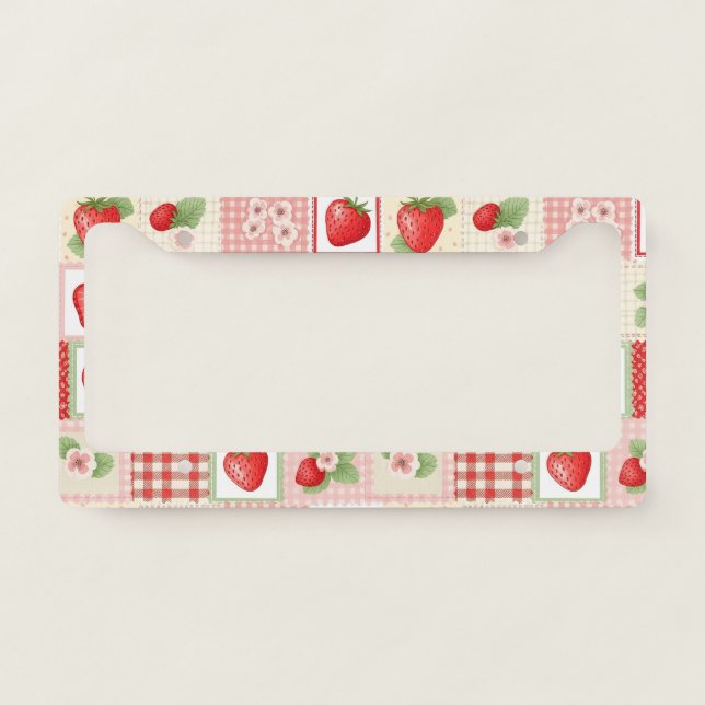 Strawberry Patchwork Picnic (3) License Plate Frame (Front)