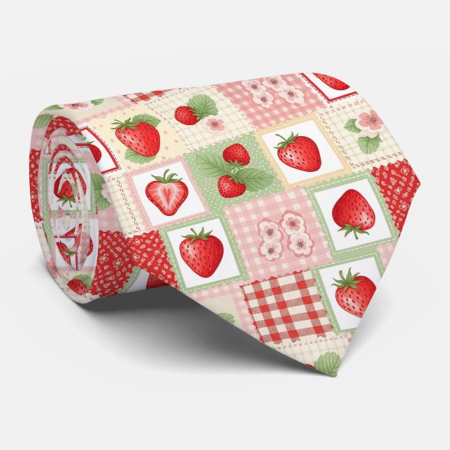 Strawberry Patchwork Picnic (3) Neck Tie (Rolled)
