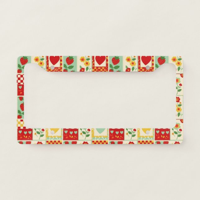 Strawberry Patchwork Picnic License Plate Frame (Front)