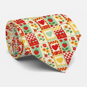 Strawberry Patchwork Picnic Neck Tie