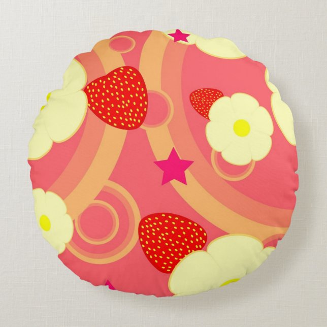 Strawberry Pattern 2 Round Pillow (Front)