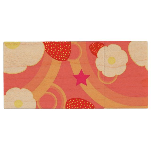 Strawberry Pattern 2 Wood Flash Drive (Front)