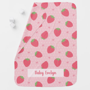 Strawberry Pattern, Baby Girl Personalized Baby Blanket