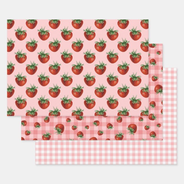 Strawberry Pattern Baby Shower  Wrapping Paper Sheets (Set)