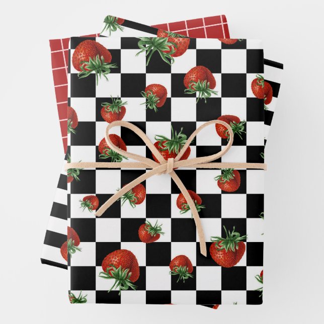 Strawberry Pattern Baby Shower  Wrapping Paper Sheets (In situ)