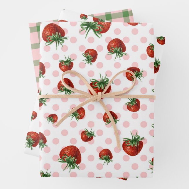 Strawberry Pattern Baby Shower  Wrapping Paper Sheets (In situ)
