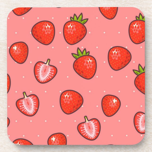Strawberry pattern beverage coaster (Front)